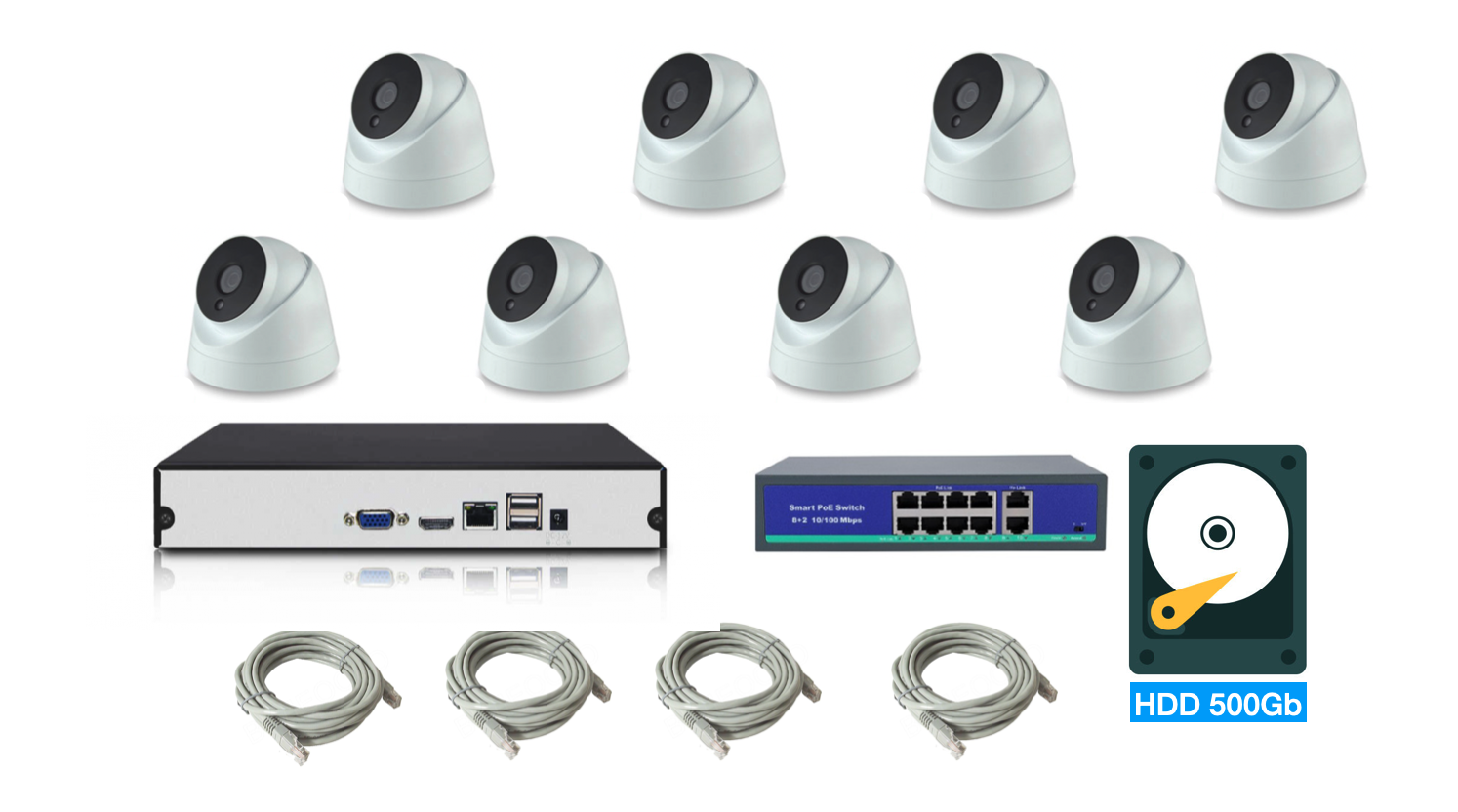 картинка Полный IP POE комплект видеонаблюдения на 8 камер (KIT8IPPOEIP10PD3MP) от магазина Дом Видеонаблюдения (CCTVdom)
