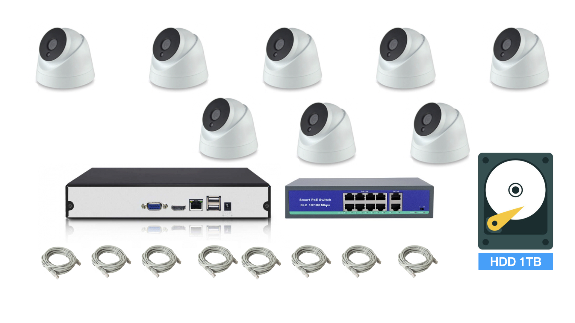 картинка Полный IP POE комплект видеонаблюдения на 8 камер (KIT8IPPOE04M5B_HDD1TB) от магазина Дом Видеонаблюдения (CCTVdom)