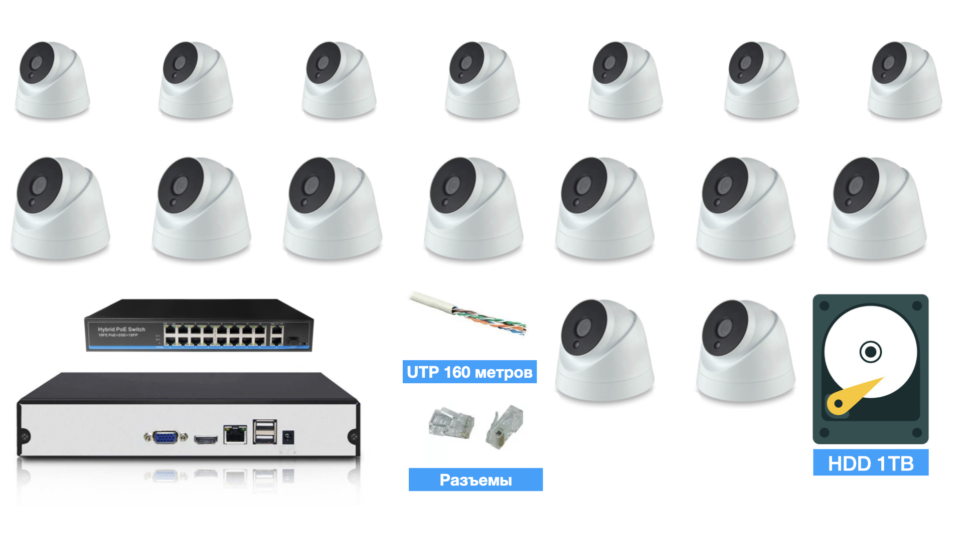 картинка Полный IP POE комплект видеонаблюдения на 16 камер (KIT16IPPOE04M5B_HDD1TB_UTP) от магазина Дом Видеонаблюдения (CCTVdom)