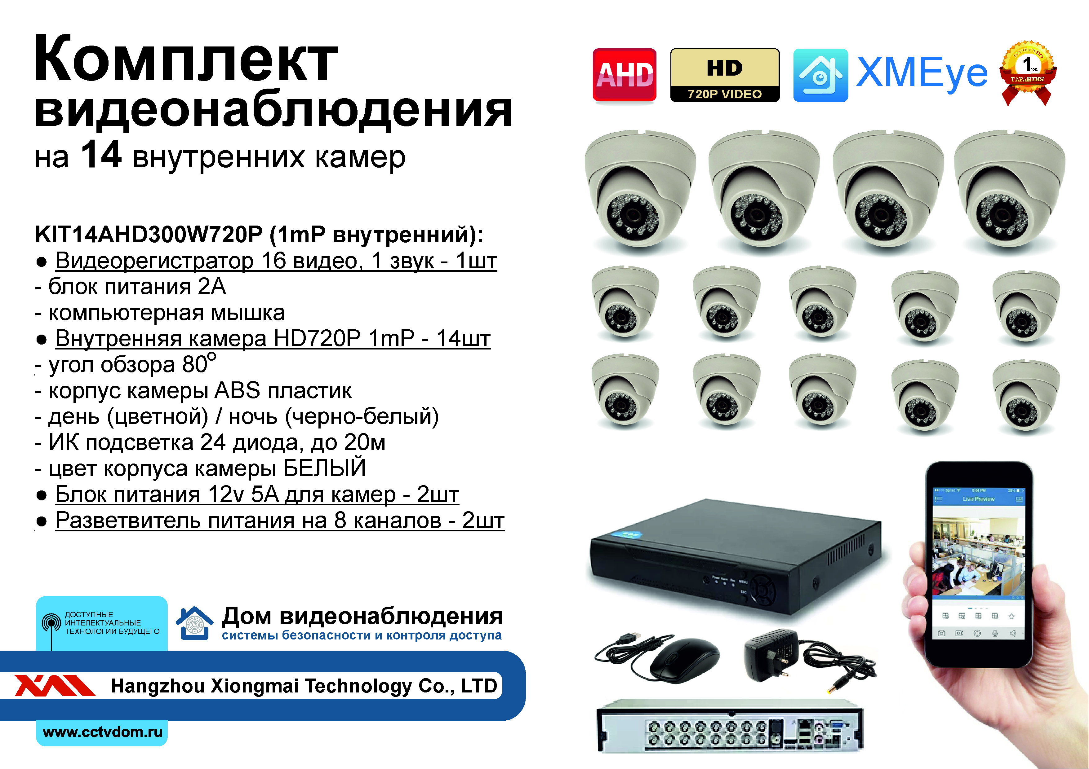 картинка KIT14AHD300W720P. Комплект видеонаблюдения на 14 внутренних HD720P камер. от магазина Дом Видеонаблюдения (CCTVdom)